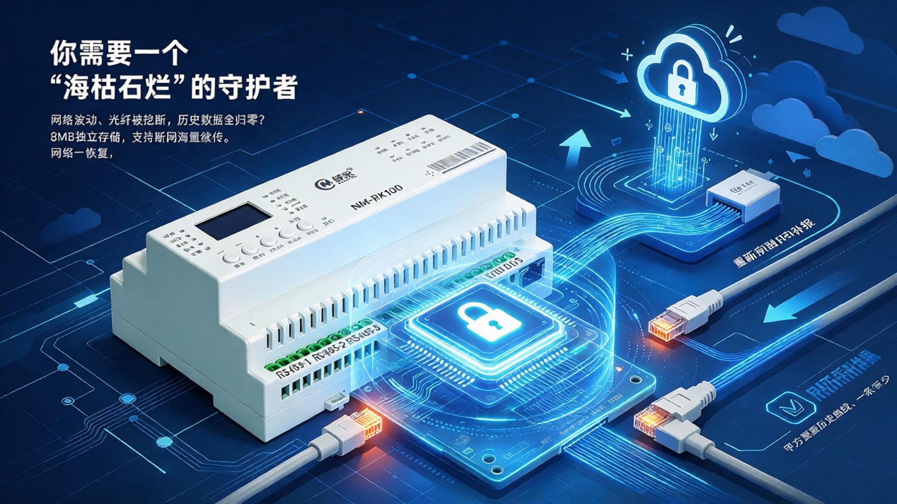 NM-RK100，融控系列，多协议网关，边缘计算，6路RS485，主从双模，本地联动，软件定义，超级电容，断网续传，星型供电，双网冗余，本地触摸屏，智能配电，机房动环