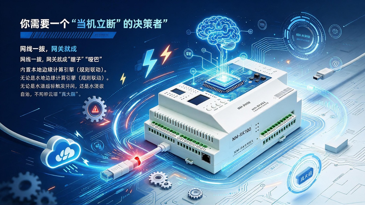 NM-RK100，融控系列，多协议网关，边缘计算，6路RS485，主从双模，本地联动，软件定义，超级电容，断网续传，星型供电，双网冗余，本地触摸屏，智能配电，机房动环