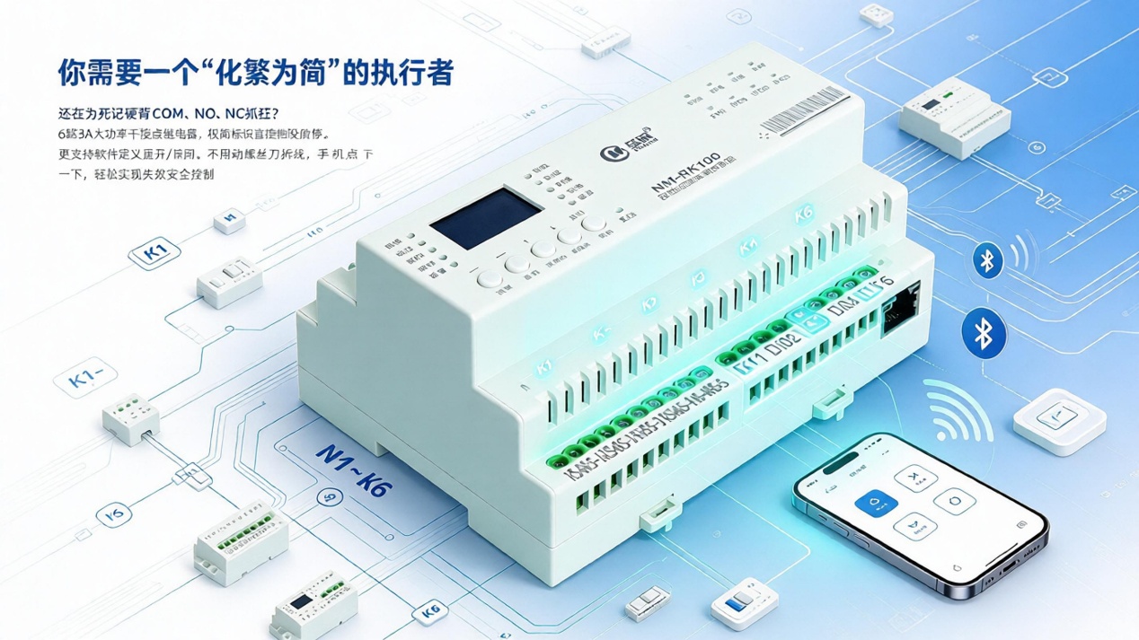 NM-RK100，融控系列，多协议网关，边缘计算，6路RS485，主从双模，本地联动，软件定义，超级电容，断网续传，星型供电，双网冗余，本地触摸屏，智能配电，机房动环