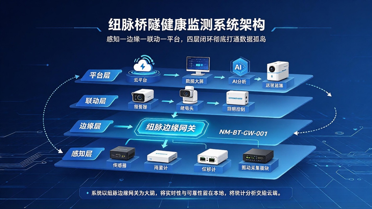 桥隧健康监测；边缘计算网关；多源传感接入；信号采集模块；事件数据锁定；断网续传；三电协同管理；LoRa无线联动；多协议转换；结构安全预警