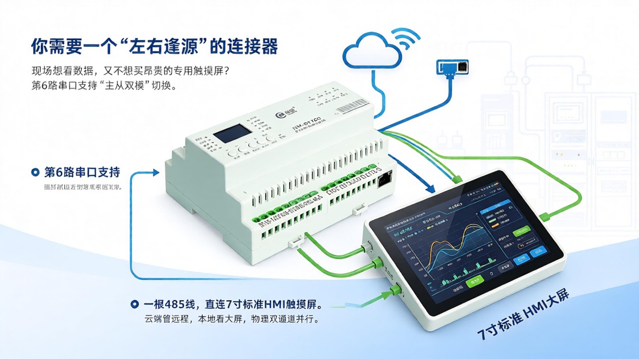 NM-RK100，融控系列，多协议网关，边缘计算，6路RS485，主从双模，本地联动，软件定义，超级电容，断网续传，星型供电，双网冗余，本地触摸屏，智能配电，机房动环