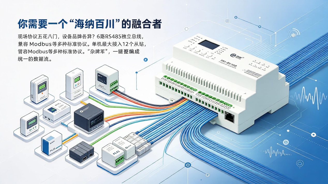 NM-RK100，融控系列，多协议网关，边缘计算，6路RS485，主从双模，本地联动，软件定义，超级电容，断网续传，星型供电，双网冗余，本地触摸屏，智能配电，机房动环